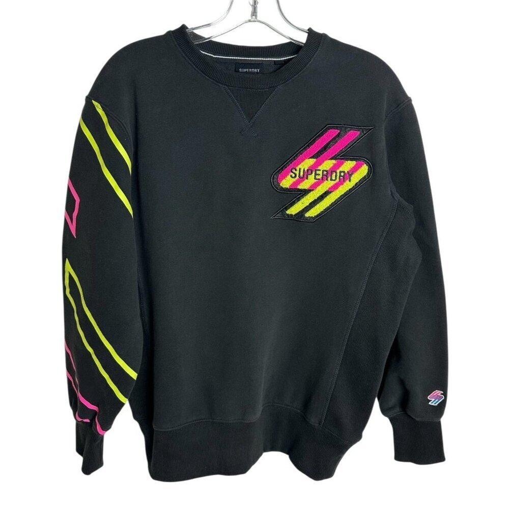 Superdry Neon Logo Sportstyle NRG Crewneck Pullover Graphic Sweatshirt Black S